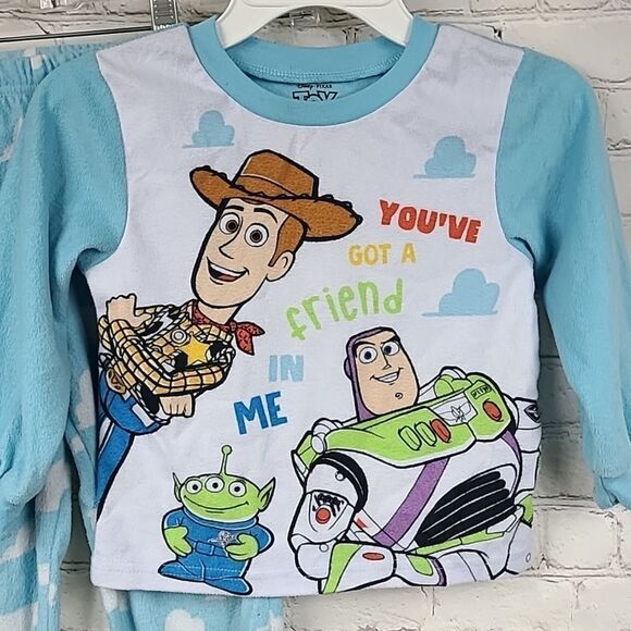 Toy Story Boys 4T Blue Fleece Pajama Long Sleeve Pant PJs Toddler 2pc Sleep Set - Picture 2 of 7
